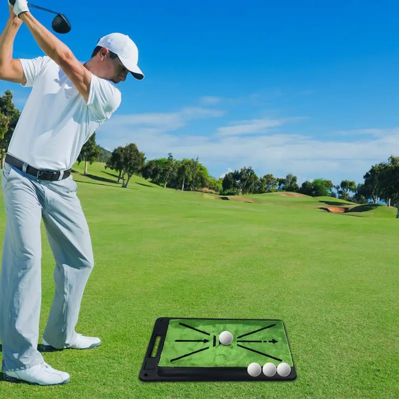 Golf Pad For Practice Non-Slip Training Mat For Golf Portable Training Mat With Handle Green Golf Training Aid For Floors