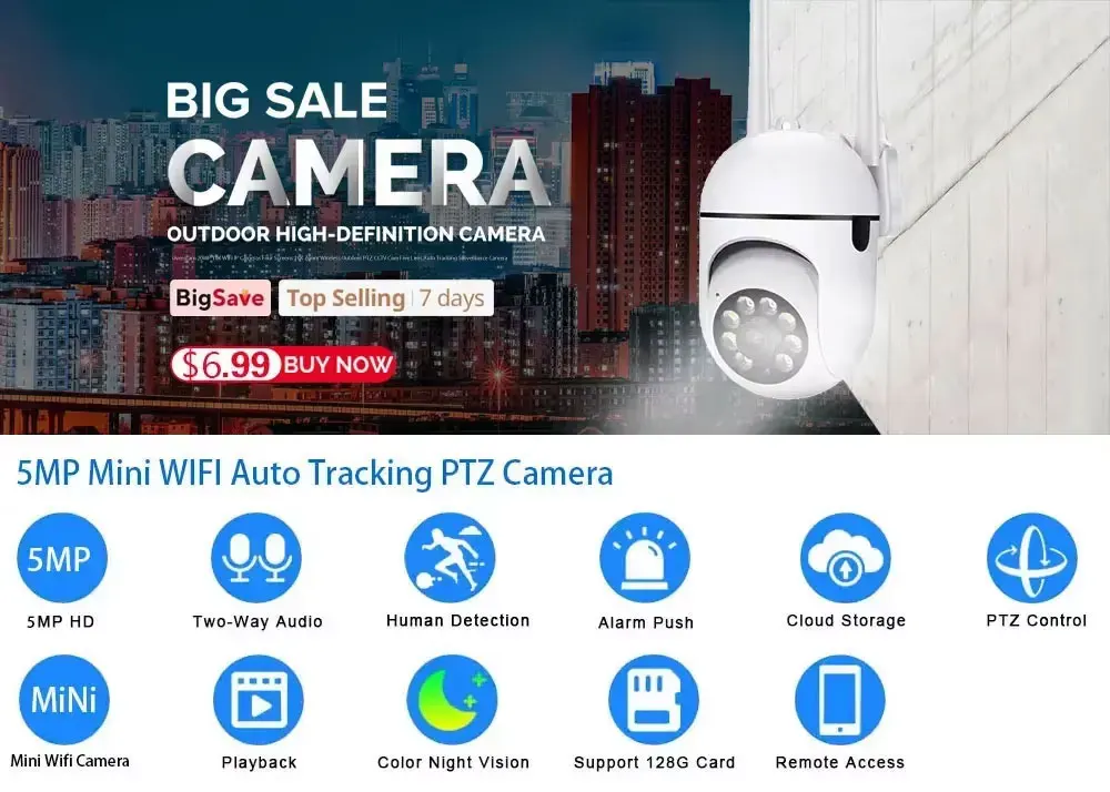 MIni 5MP Wifi Camera Indoor 360 PTZ Pet Baby Monitor IR Night Vision Ai Detect P2P Surveillance IP Cameras With Cam720 APP