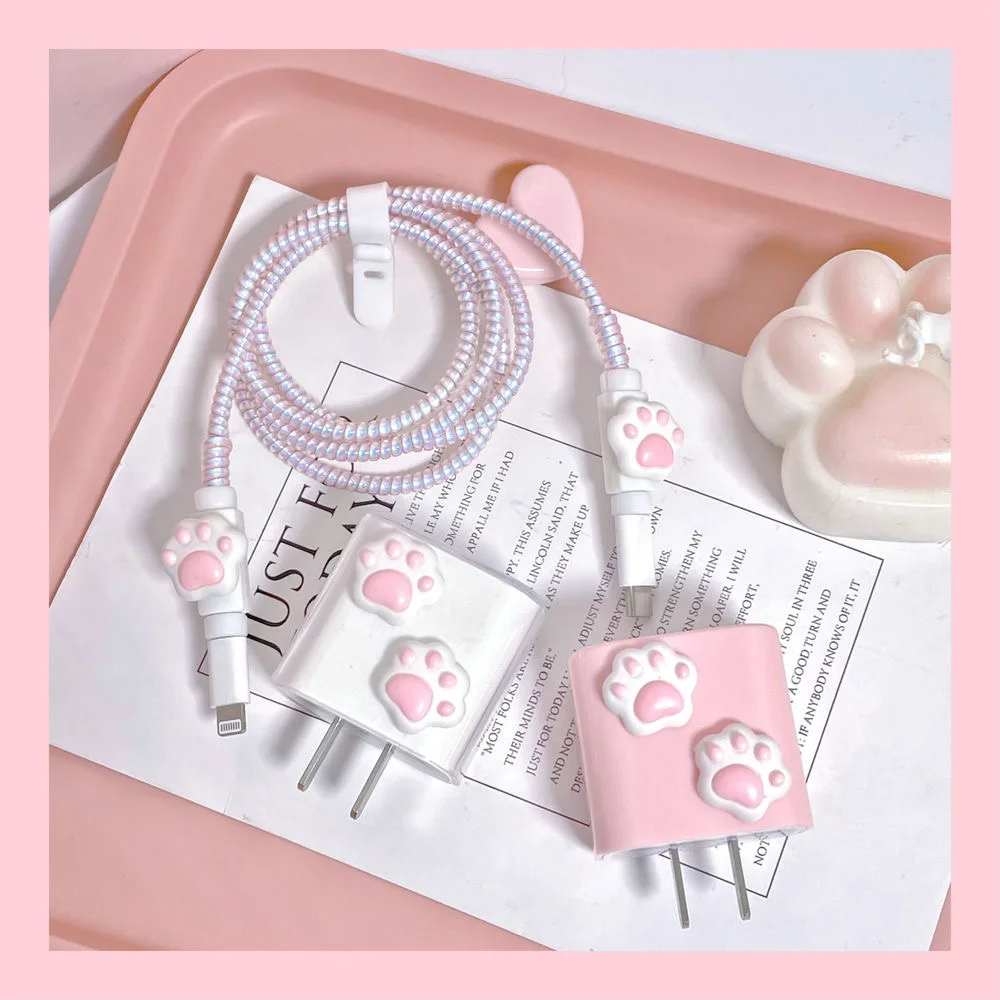 

IPhone Charger Protective Cover 3D Cute Data Cable Protection Case 20W 18W Charger USB Data Cord Spiral Winder Protective