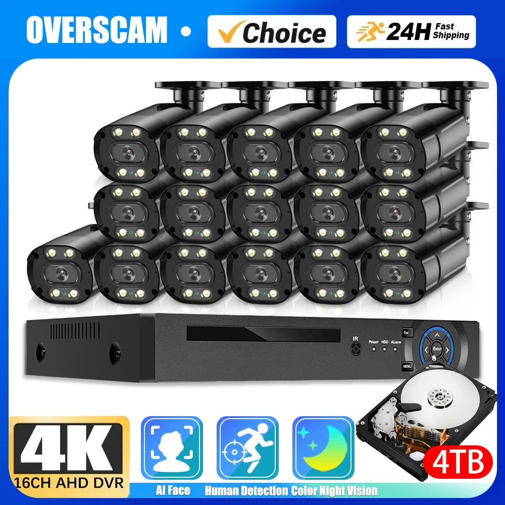 

16CH 4K AHD DVR Система камер безопасности 8MP HD камера IP66 Водонепроницаемая полноцветная камера ночного видения CCTV Комплект камер видеонаблюдения