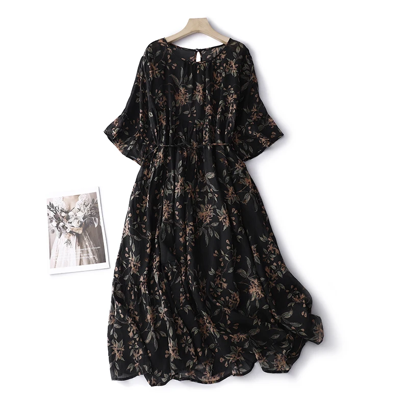 Oversize Cotton Print Vintage Summer Dresses Women 2023 Casual Loose Long Dress Femme Vestidos Office Lady Work Elegant Clothing