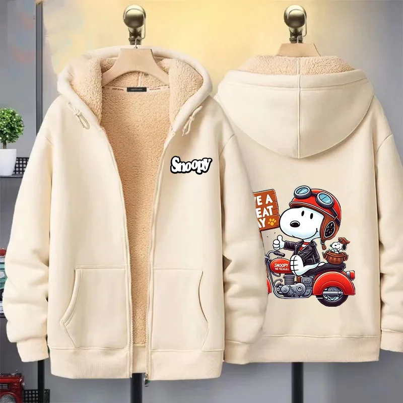 Snoopy jaket kardigan lengan panjang, mantel longgar lengan panjang bulu domba, Hoodie Harajuku kasual Gotik bertudung