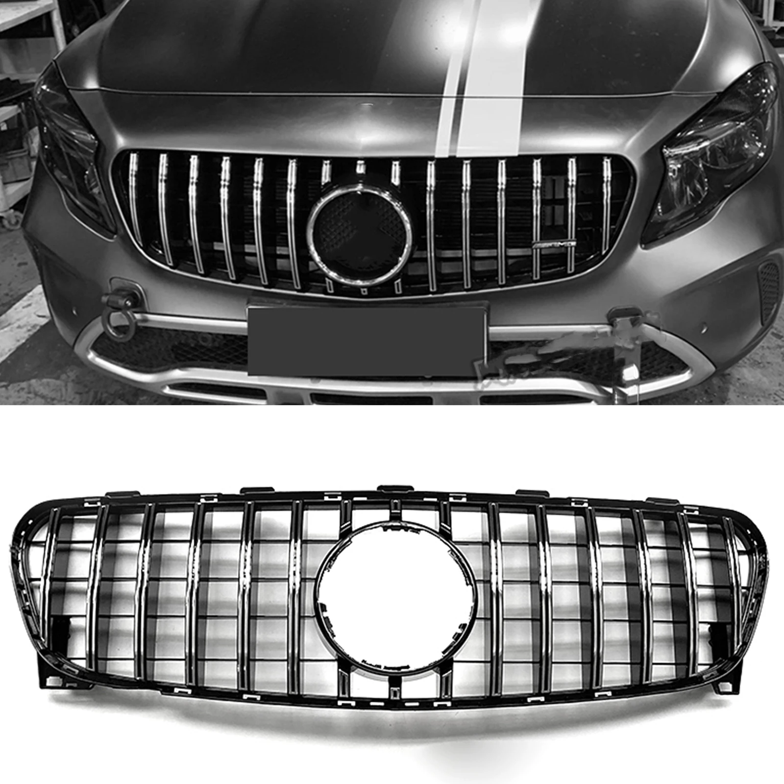 

Front Grill Grille For Mercedes Benz GLA Class X156 2017-2020 GLA200 GLA250 GLA45 AMG GT Silver/Black Car Upper Bumper Hood Mesh