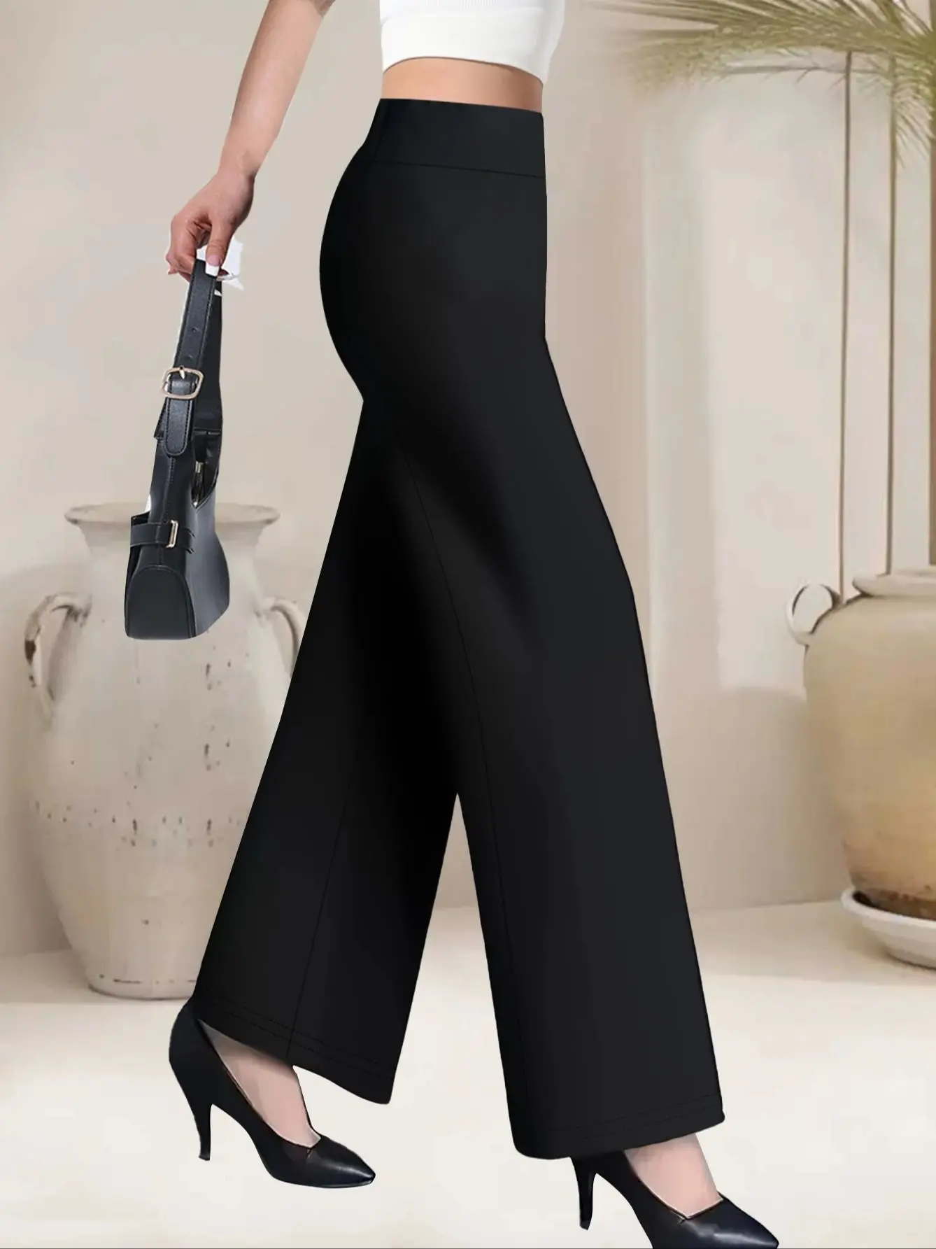 1 Pair of High Waisted Straight Leg Pants - Elegant Pants for Women, Versatile for Spring, Summer, Autumn, Winter, Office Wear