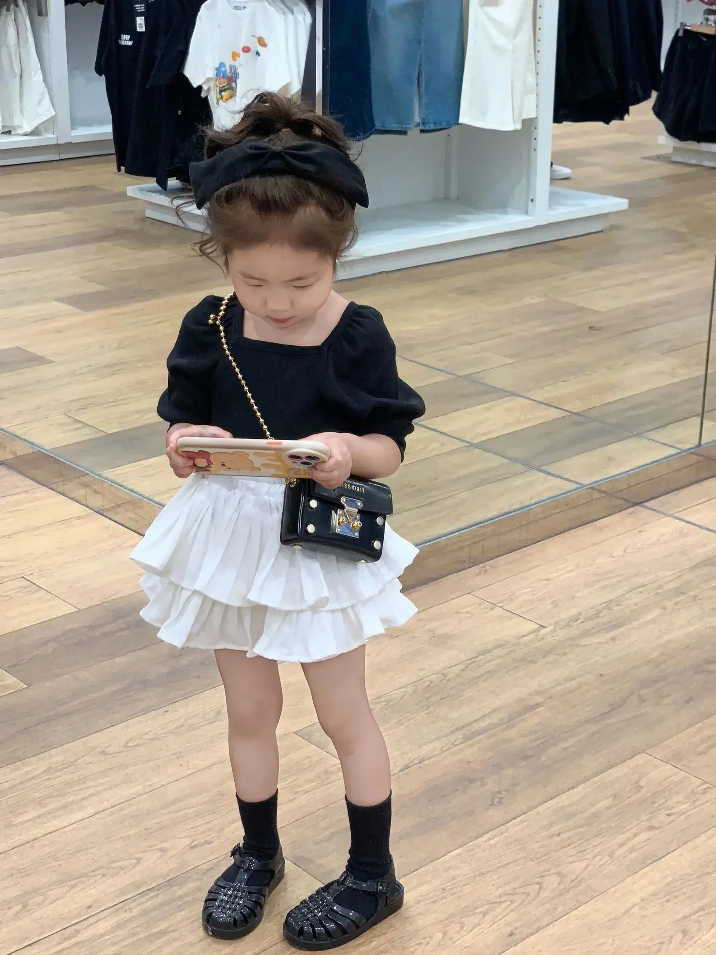 

Sweet Girl Skirt Sets Korean Version Summer New Fashion 2023 Kids Colthes Sets Black T-shirts White Skirt Cotton