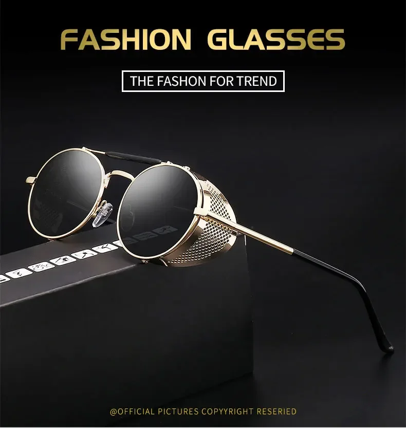 Retro runde Metall Sonnenbrille Steampunk Männer Frauen Trend Marke Designer Vintage Sonnenbrille Oculos de Sol Shades UV-Schutz – Detail 1