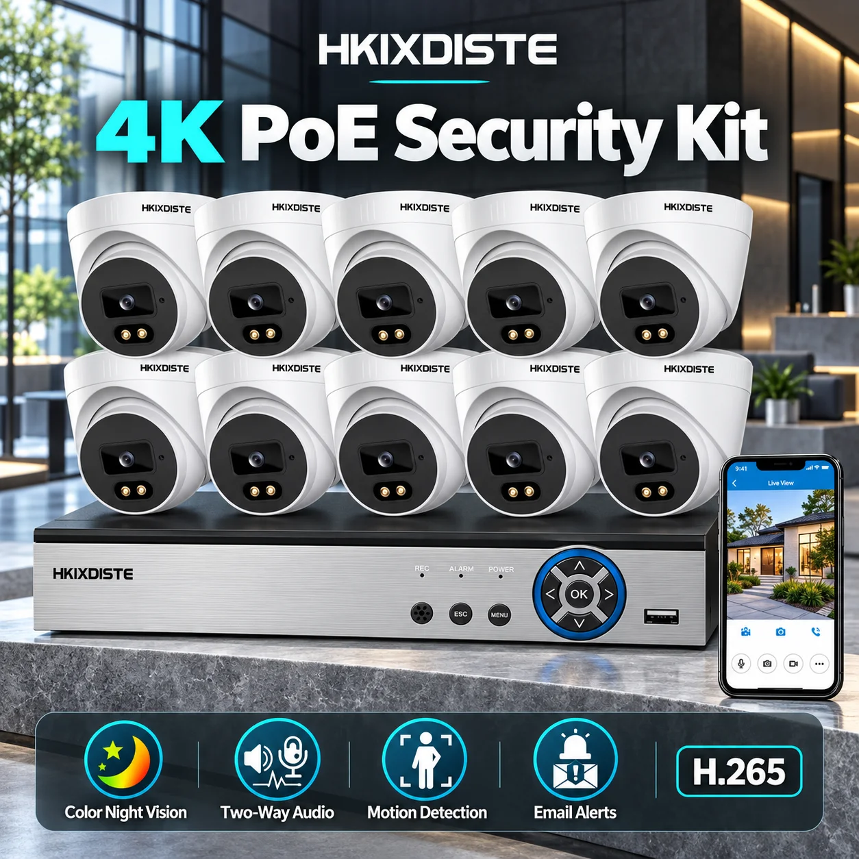 Ultra HD 8MP 4K POE Dome Security Camera System Two Way Audio CCTV Video Surveillance Set Indoor Home 8CH POE NVR Kit 10CH XMEYE