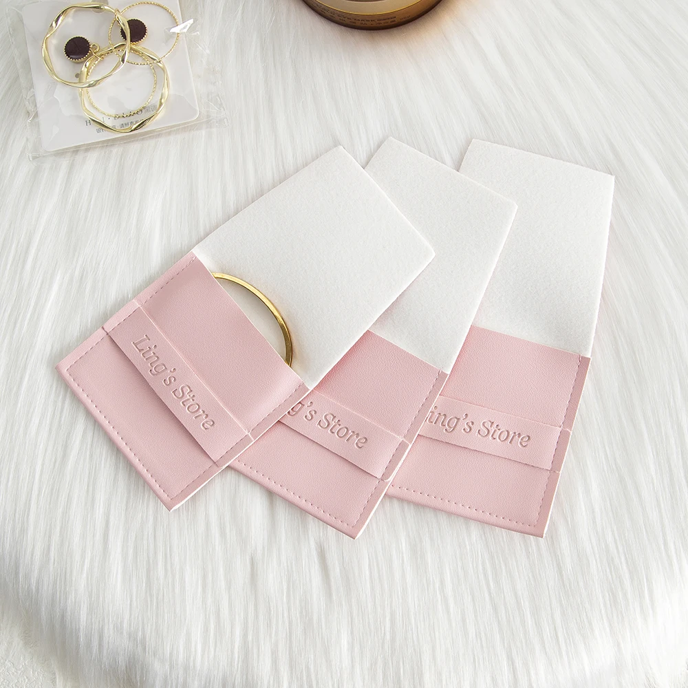 

50/100Pcs Custom Logo Pink Leather Jewelry Bag Rings Earrings Bracelet Storage Organizer Blusher Eye Shadow Cosmetic Candy Pouch