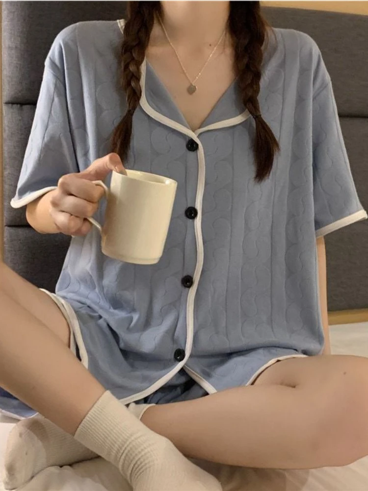 Pajama Sets Women Summer Home Nightwear Comfortable Patchwork Students Kawaii Korean Style Stylish Trendy Newly Hot Sale Chic