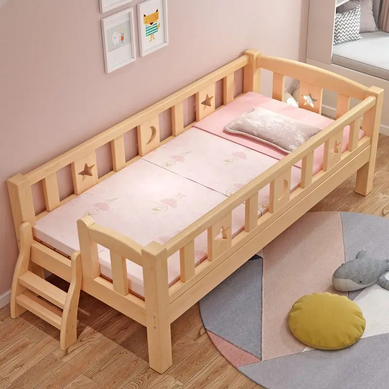 Children's Bunk Bed Splicing Solid Wood Baby Bed with Guardrail Minimalist and Modern Design Widened & Small Bed Optionspromote