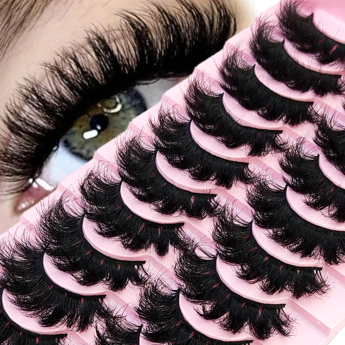 HBZGTLAD 10 paar natuurlijke kunstmatige nertsenwimpers zachte valse wimpers gekruiste en dikke wimpers verlengde make-up valse wimpers