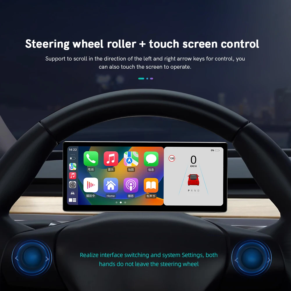 for Tesla Model 3 / Y Heads Up Display Linux 4.9 System 9 inch Digital Center Console Dashboard Touch Screen 1920*720P WiFi Fan