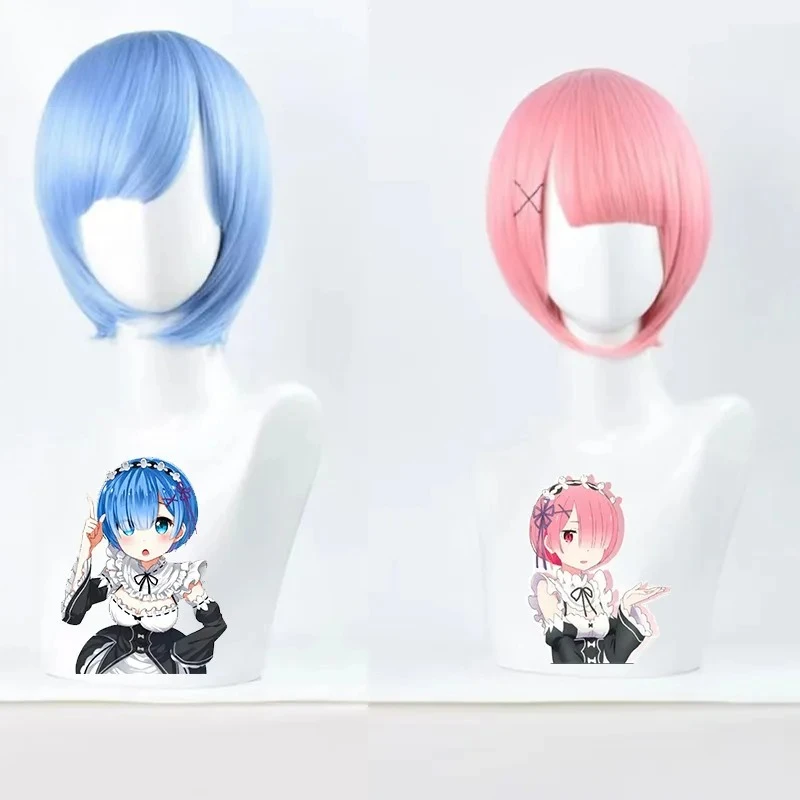 

Retro Short Hair Cosplay Wig - Re Zero Rem Ram Adult & Childhood Anime Role-Play Hairpiece