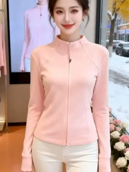 

Fashionable Pink Half-High Collar Double Zipper Sweater Women's Style Autumn Winter Thermal Shirt Organic Bamboo Fiber Long S...