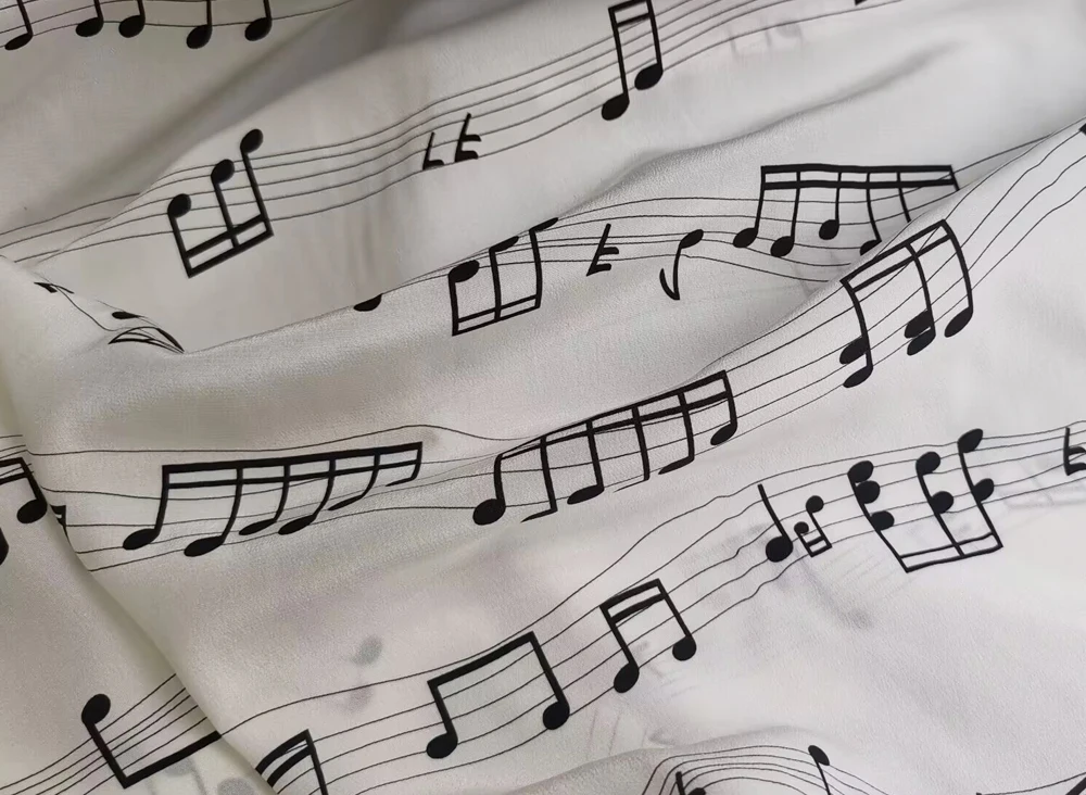 1 meter X 1.34 meter Music Pattern Silk Material Quality Natural Silk Crepe De Chine Fabric For Shirt Dress