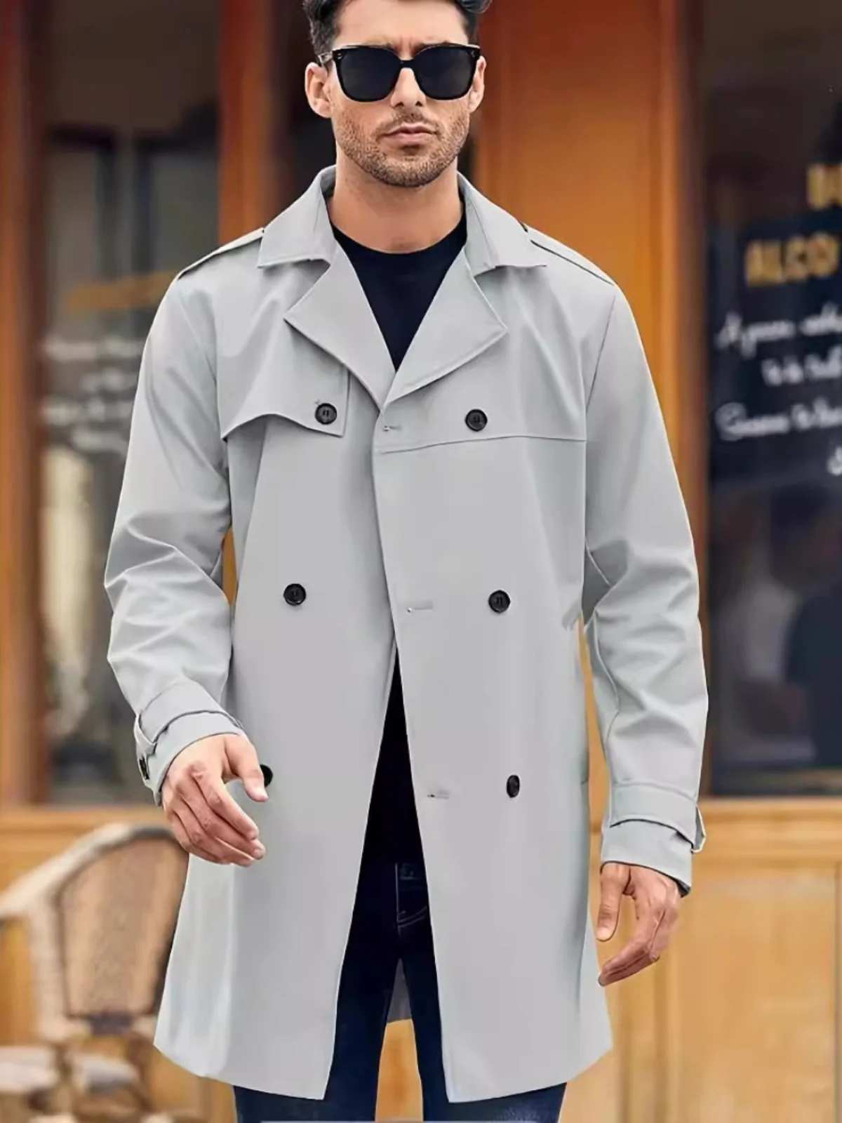 

Paris Faion ow Весна Осень Тонкое мужское пальто Long Sve Lapel Maturi Мужская верхняя одежда Двухрядная пуговица Faionable Urb...