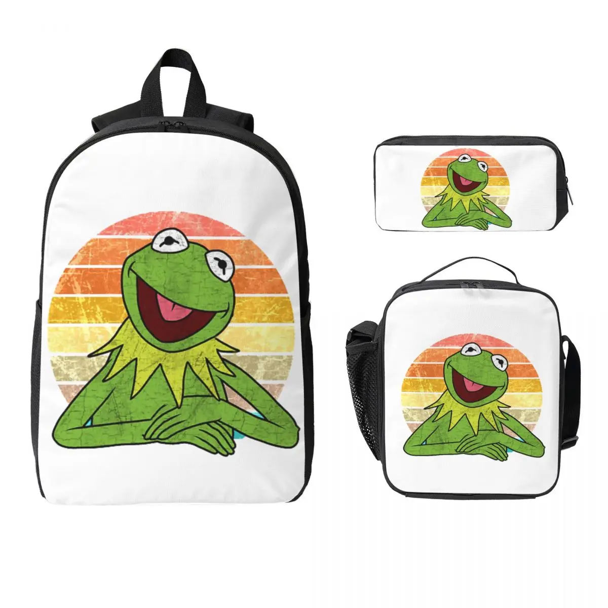 

Kermit The Frog Backpack Student Boys Girls BookBag School Bag Laptop Shoulder Bags 3ps Insulated Lunch Bag Pencil Case
