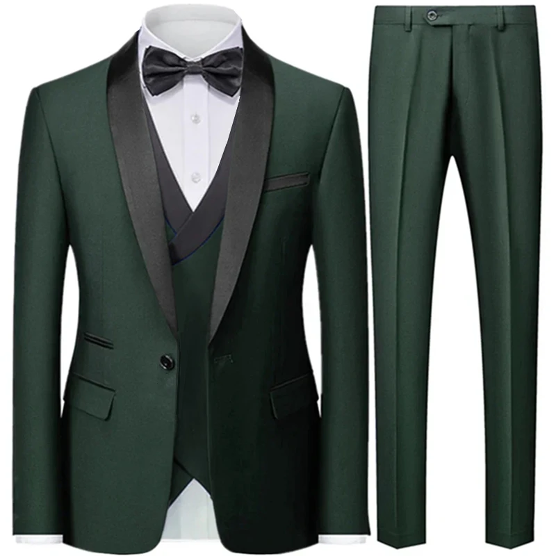 3 Pieces Set Blazers Jacket Vest Pants / Fashion Men Casual High Quality Business Slim Groom Wedding Formal Suit Coat Trousers