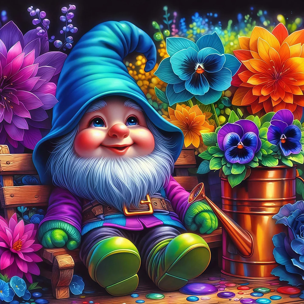 

EverShine Diamond Painting Dwarf DIY 5D Full Drill Embroidery Gnome Flower Mosaic Cartoon Portrait Crafts For Adults Home Decor