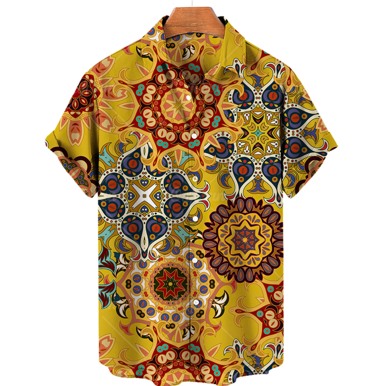 Men's Hawaiian Shirt, Summer 3d Color Print Short Sleeve Beach Wear, Vintage Casual Beach Wear