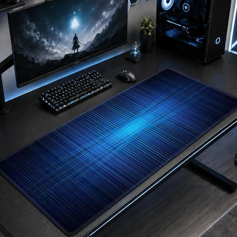Large futuristic abstract blue light beam table mat and mouse pad - Soft and stain-resistant alfombrillas gaming tapis de souris
