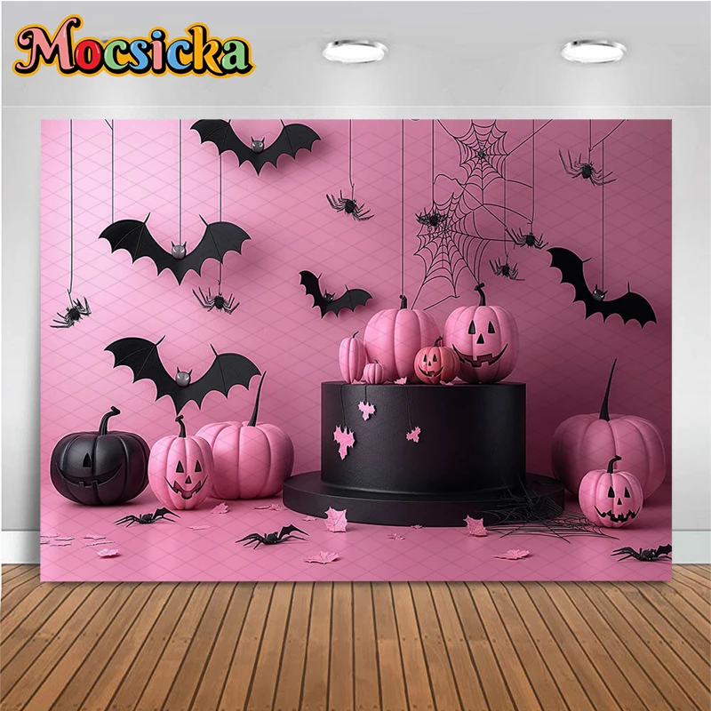 

Mocsicka Pumpkin Photography Backgrounds Autumn Black Bat Spider Wall Halloween Backdrops Birthday Party Decor Studio Photozone