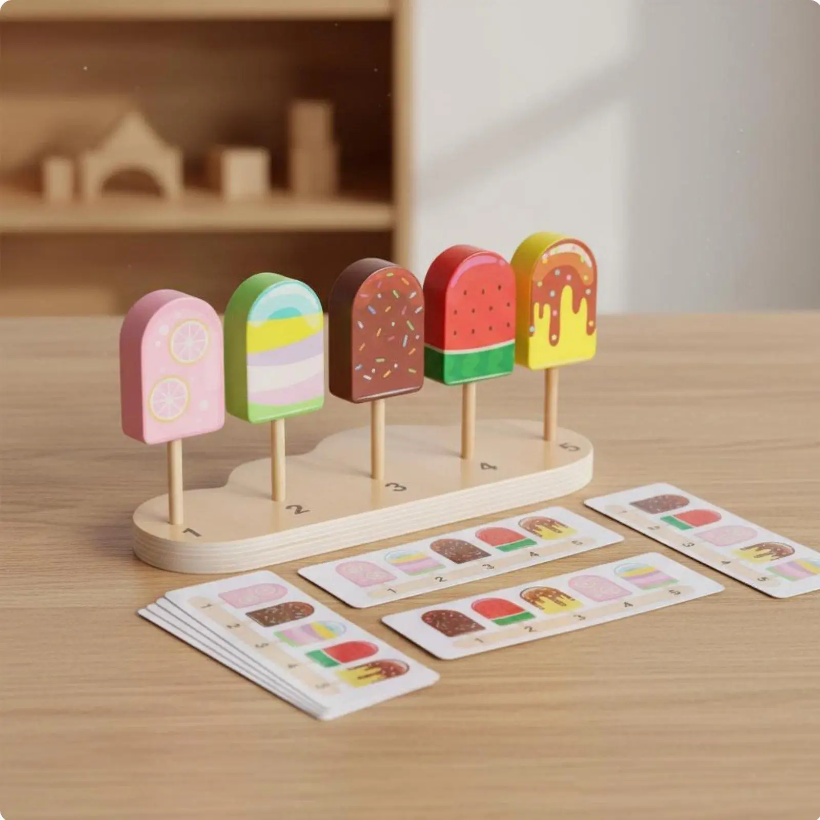 Wooden Ice Lolly Sorting Toy Wood Construction Ice Cream Color Matching Game Lively Engaging Colors Preschool Learning Game for