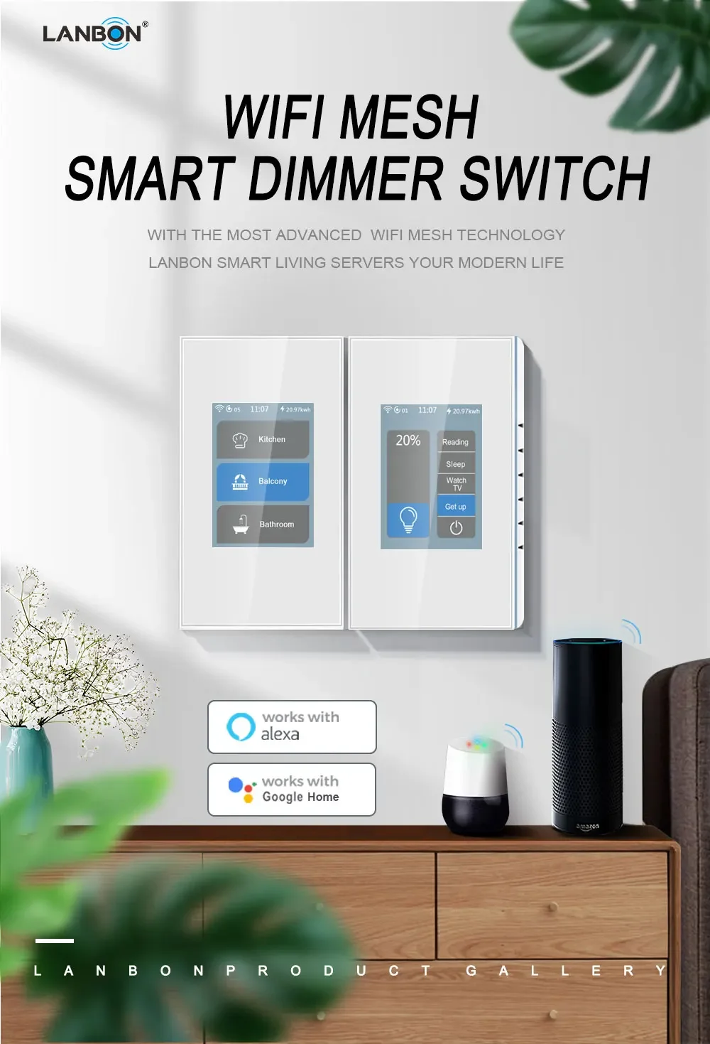 

2026 Smart Switch Dimmer Switch L8 LCD Touch Panel WiFi Mesh Zigbee Support Voice Control GOOGLE HOME Alexa Siri Tuya Homekit