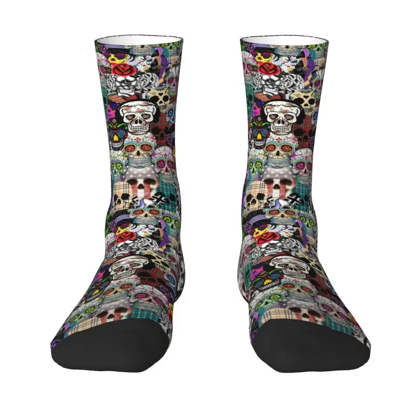 Halloween Day Of The Dead Mens Crew Socks Unisex Cute 3D Printed Sugar Skull Catholic Dress Socks