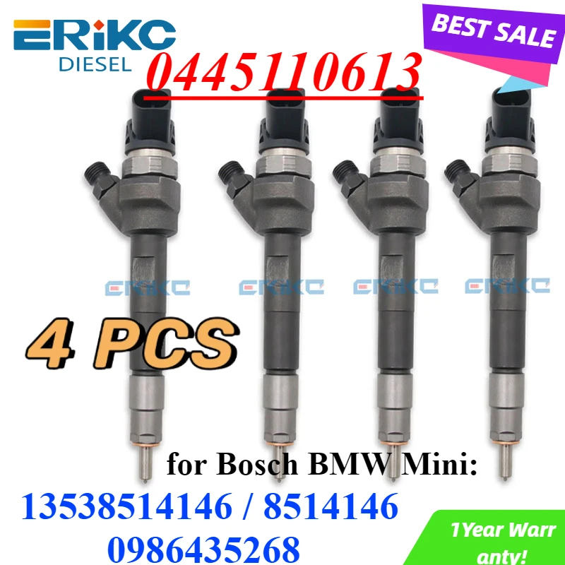 

4PC 0445110613 New Diesel Fuel Injector 8514146 0986435268 Engine Nozzle 0 445 1106 13 for BMW Mini 135385146