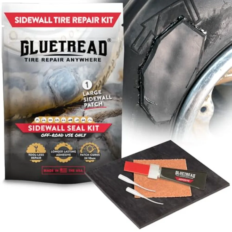GlueTread Sidewall Tire Repair Kit - Off-Road Tire Patch Kit for ATV and UTV Tires - Large Rubber Patch and Adhesive Glue - Hea
