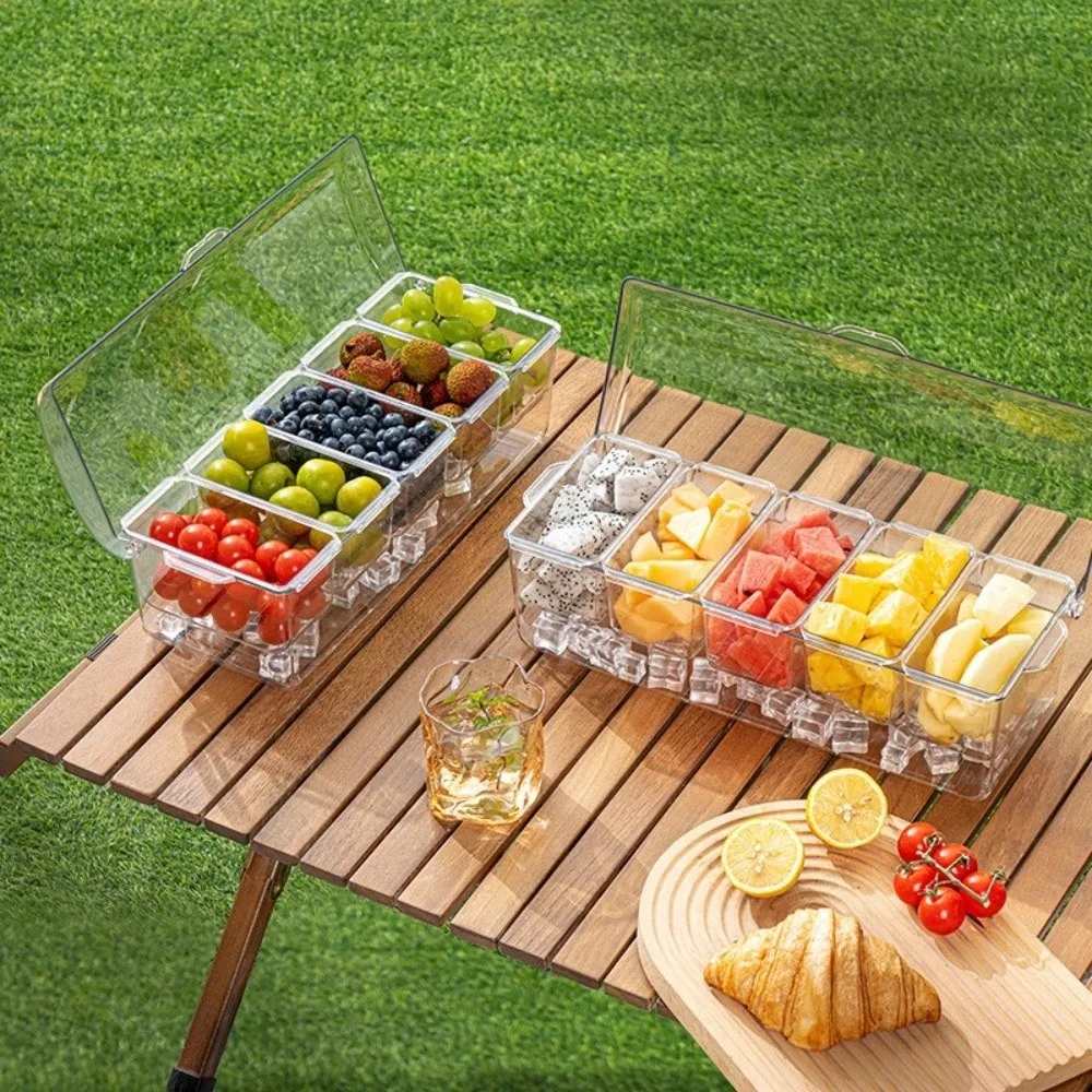 

Transparent Fruit Storage Box Double Layered 4/5 Grids Seasoning Case Detachable Plastics Fruit Snack Container Refrigerator