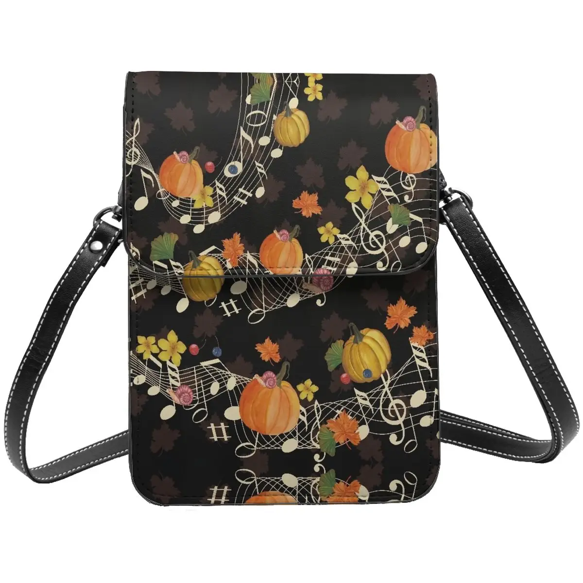 

Fall Pumpkin Shoulder Bag Maple Snail Work Leather Mobile Phone Bag Female Gifts Vintage Bags Xmas Gift