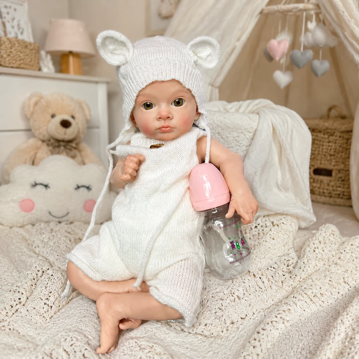 

18 Inch Full Platinum Silicone Reborn Baby Doll Tutti Open Eyes Lifelike Weighted Real Touch Collectible Therapy Toy