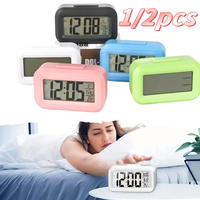 1/2pcs Smart Digital Alarm Clock Black White Lcd Display With Temperature Calendar Timer Led Light Home Office Travel Desk Clock