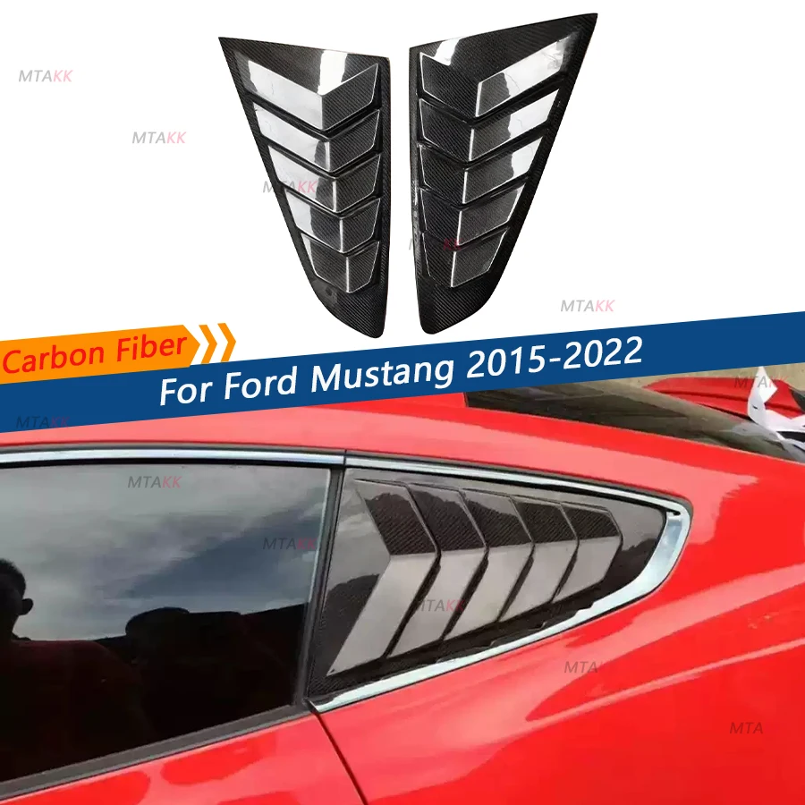 Carbon Fiber Rear Window Shutter Side Vent Louver Cover For Ford Mustang 2015-2022 Quarter Window Louvers Cover Car Accessories