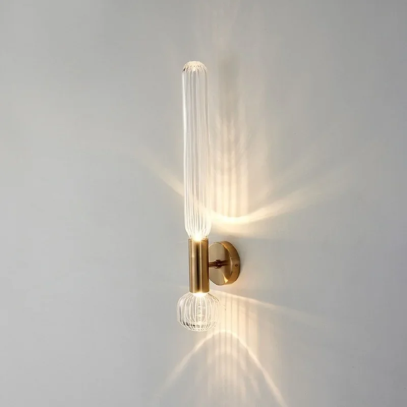 

Modern Glass Living room Wall lamp Bedroom Restaurant Wall light Surface Mount 2 LED Bulb Gold Metal Sconce Loft Decoration