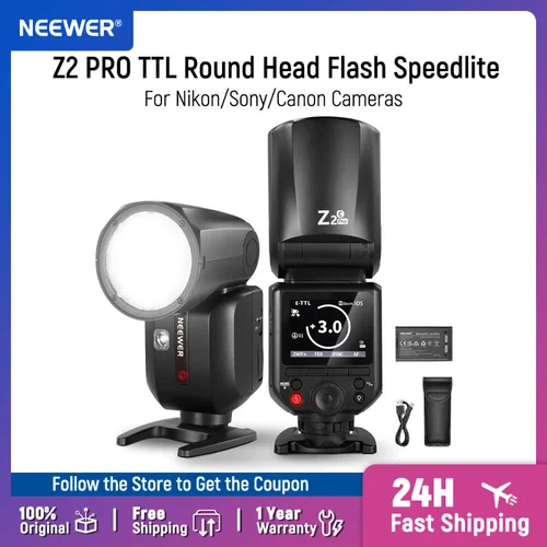 NEEWER Z2 PRO 2,4G TTL Flash de cabeza redonda Speedlite inalámbrico Compatible con interruptor Godox TTL/M TCM para cámaras Nikon/Sony/Canon