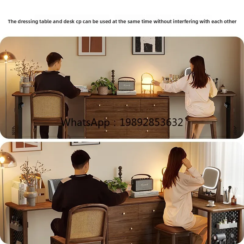 LYY Solid Wood Dressing Table Bedroom Small Apartment Chest of Drawers Integrated White Wax Wood with  Simple Makeup Table