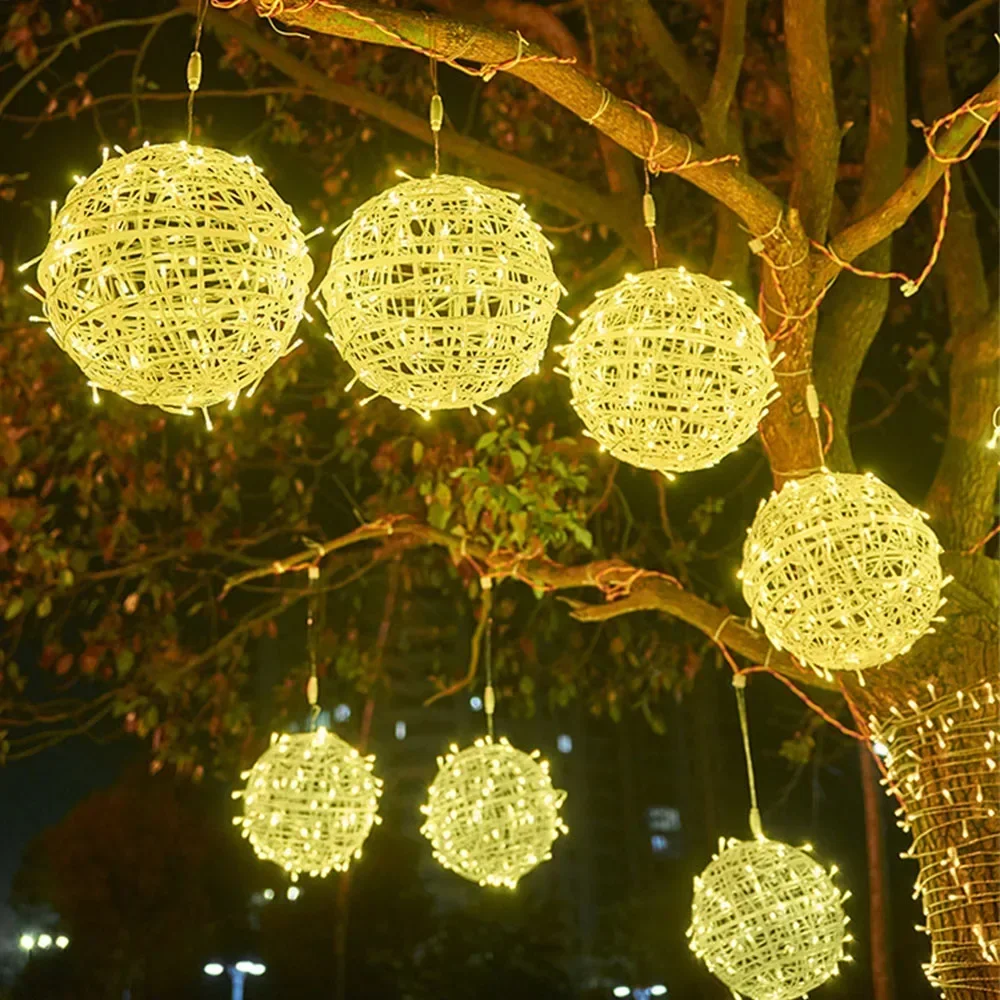 

1PC Christmas Rattan Ball String Light Outdoor Globe Ball Fairy Light Christmas Tree Hanging Garland Light For Garden Decor