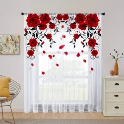 Red&black Color Flower Floral Window Curtain For Living Room Bedroom Home Decor Kitchen For Window Drapes