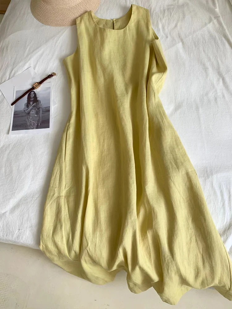 

Summer New Women's Svel Vest Loose Comfortable Dr Versatile Slimming Trendy Cotton A-Line Skirt round Ne Dr