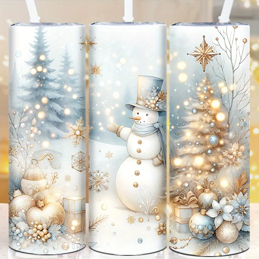 1pc 20oz Straight Cup, 3D Printed Snowman/luminous Christmas Tree Pattern,  Insulated Christmas Water Bottle, Suitable for Christmas Party Decoration, Stocking Stuffer, Family Travel Cup, Christmas Tree Pattern, Best for Christmas