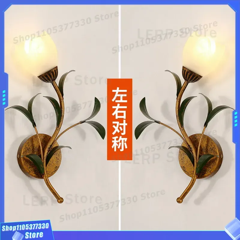 Modern French Wall Lamp for Living Room Background Simple American Pastoral Retro Flower Design Bedroom Bedside Light Fixture