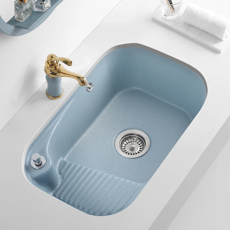 Balcony Laundry Pool with Washboard Home Drop-in Sink Wash Basin Embedded Color Wash Ceramic Basin Large