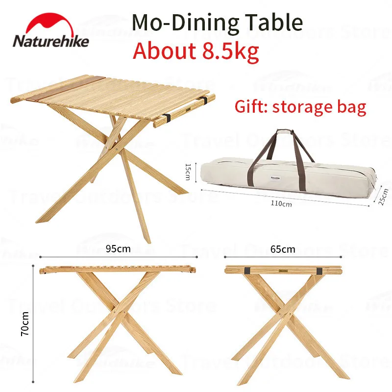 

Naturehike Camping Portable Folding Solid Wood Table Pyramid Structure Quick Open Outdoor BBQ Beach Garden 30Kg Bearing Weight