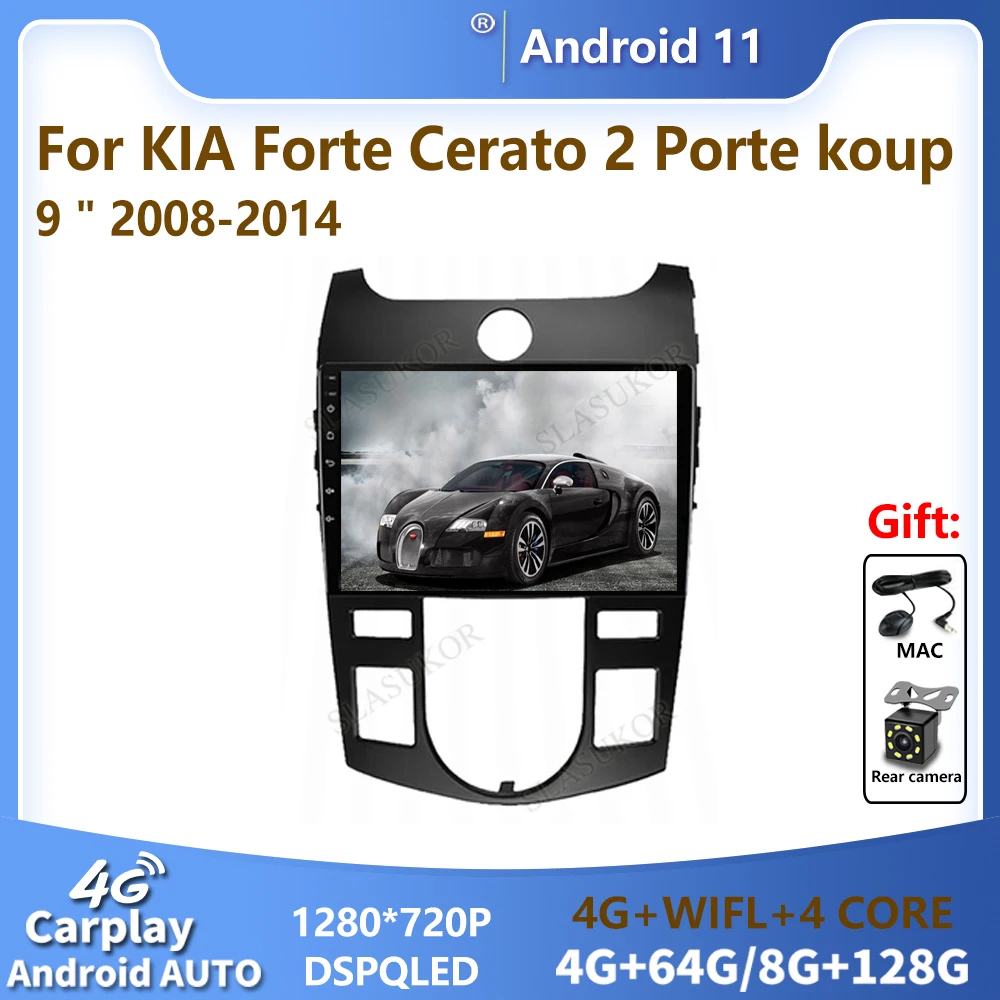 SLASUKOR Android 11 For KIA Forte Cerato 2 Porte koup 2008 2009 2010 - 2013 2014 Stereo Auto Car Video Player Wireless CarPlay