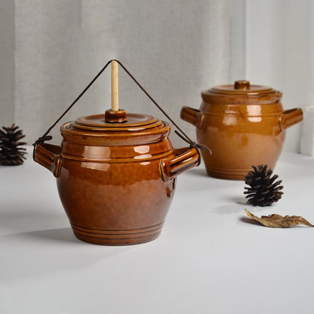 

1Pcs Ceramic Pickles Jar Health Safe Wood Lid Sealed Food Storage Container Modern Design Home Decor Food Ceramic Canister