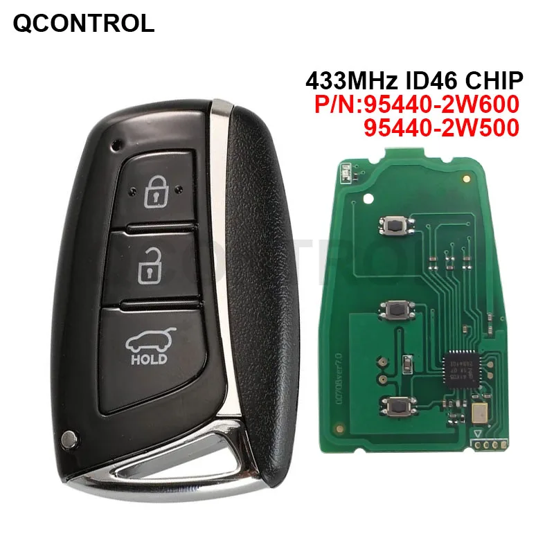 

Qcontrol Smart Remote Car Key Fob 3 Buttons 433MHz ID46 Chip for Hyundai Santa Fe 2012-2015 FCC ID: 95440 2W500 / 2W600