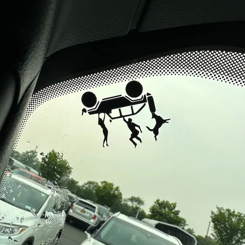 Man Girl and Dog Falling from 4 Door Interesting Car Stickers Decoration Window Exterior Accessories Waterproof PVC Vinyl Decal